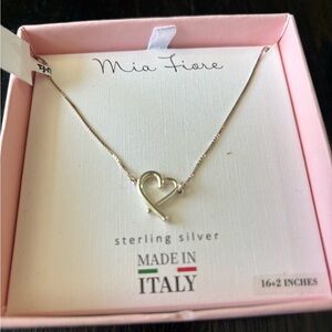 New in Box Mia Fiore Sterling Silver Open Heart Necklace 18” Adjustable Chain